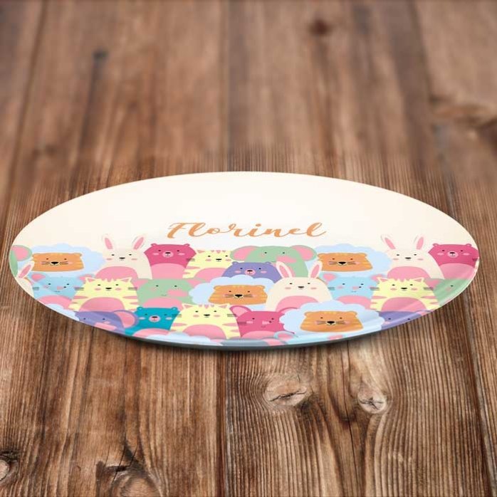 Plato personalizado con texto - Animalitos