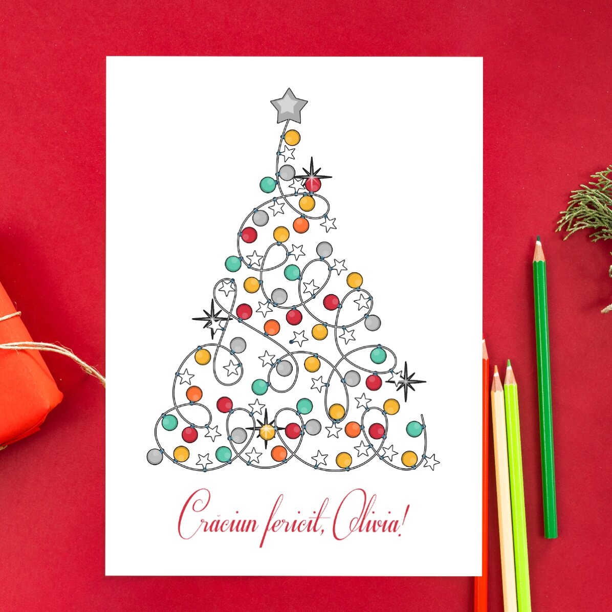 Personalised colouring card with Christmas message