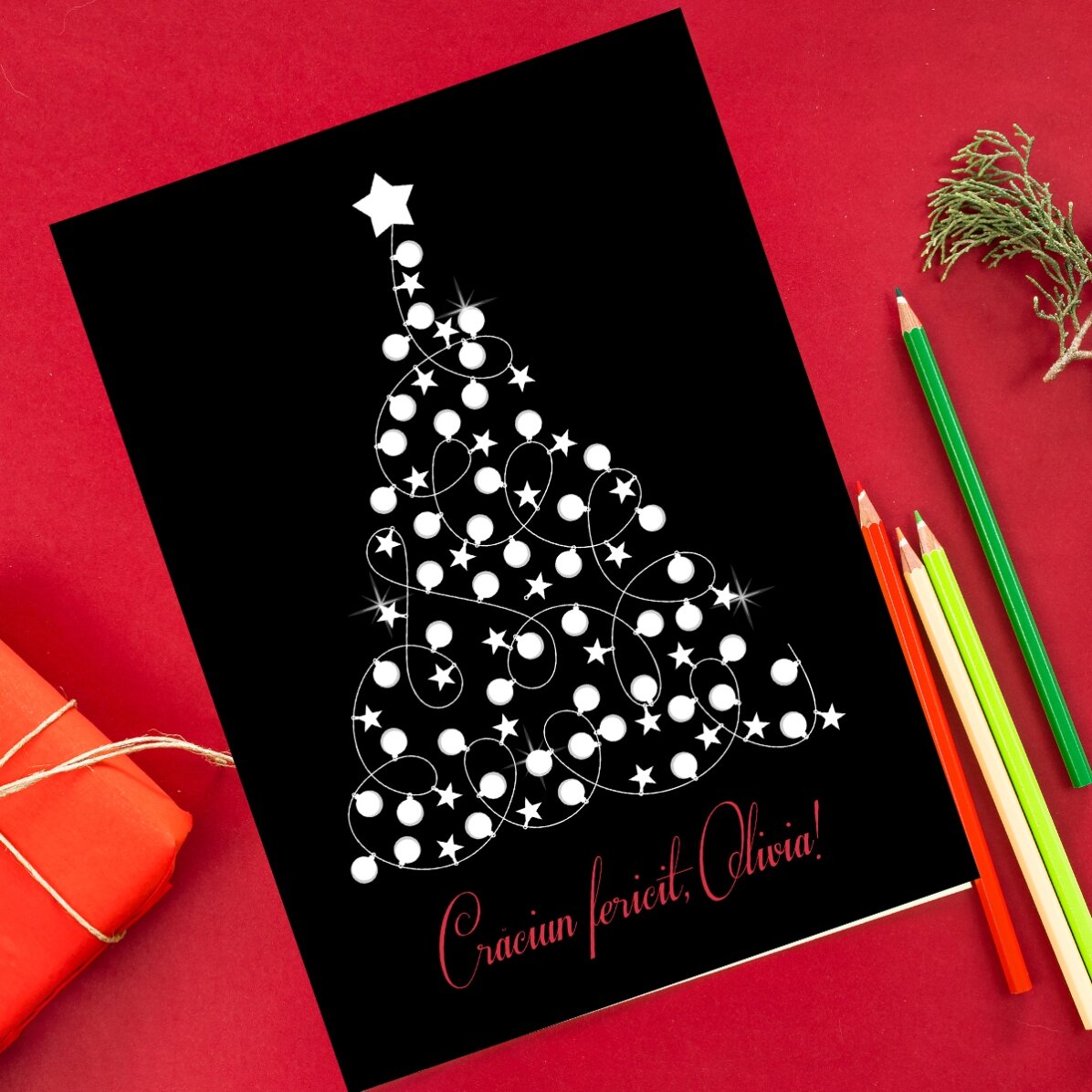 Personalised colouring card with Christmas message