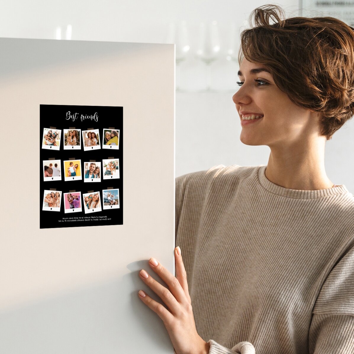 Tarjeta de felicitación magnética personalizada con 12 fotos y texto - Polaroid