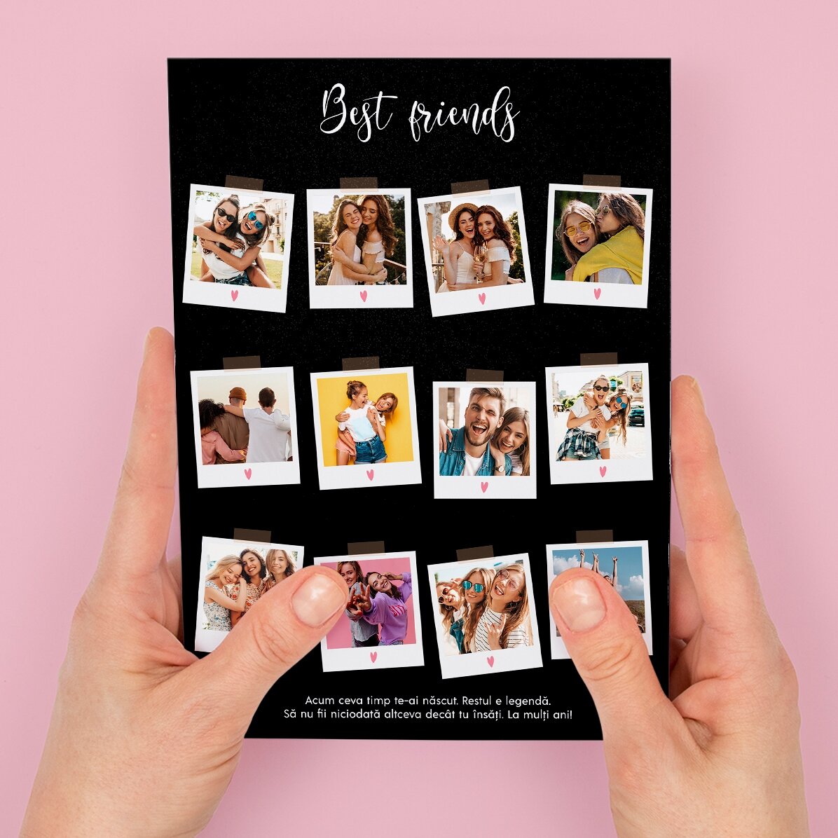Tarjeta de felicitación magnética personalizada con 12 fotos y texto - Polaroid