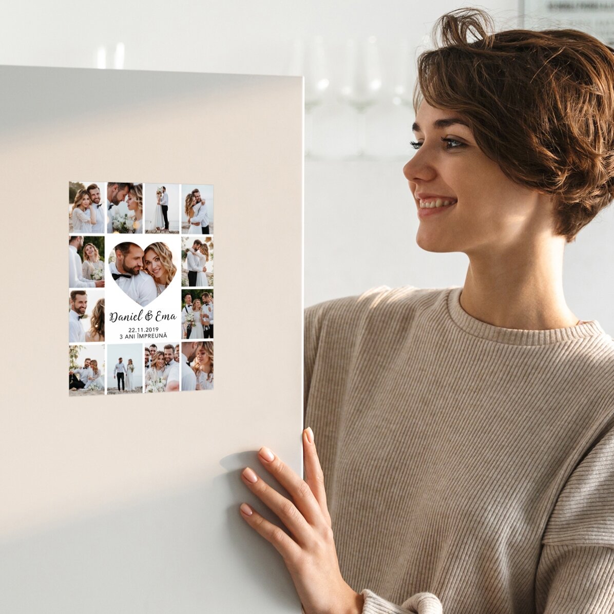 Tarjeta magnética personalizada con 13 fotos y texto para el aniversario de la relación