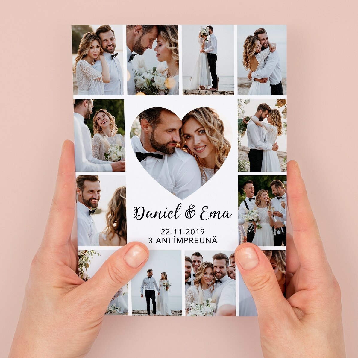 Tarjeta magnética personalizada con 13 fotos y texto para el aniversario de la relación