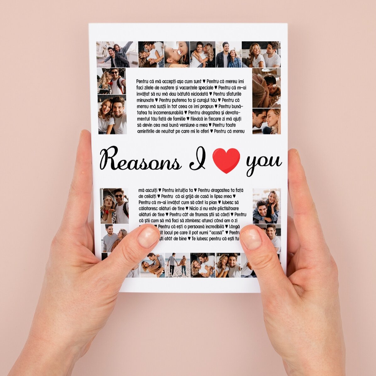 Tarjeta magnética personalizada con 20 fotos y texto - Razones por las que te quiero