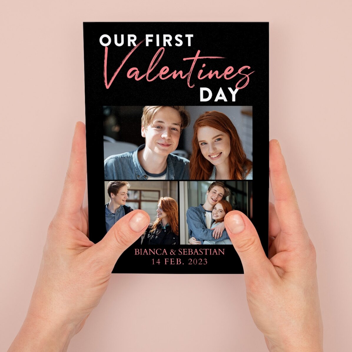 Tarjeta magnética personalizada con 3 fotos y un mensaje - Día de San Valentín