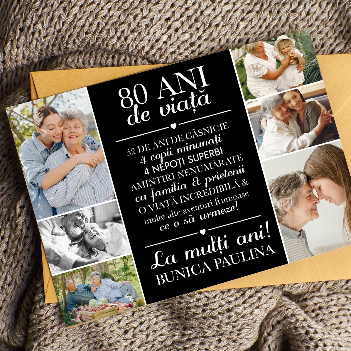Tarjeta magnética personalizada con 6 fotos y texto para la abuela - Life