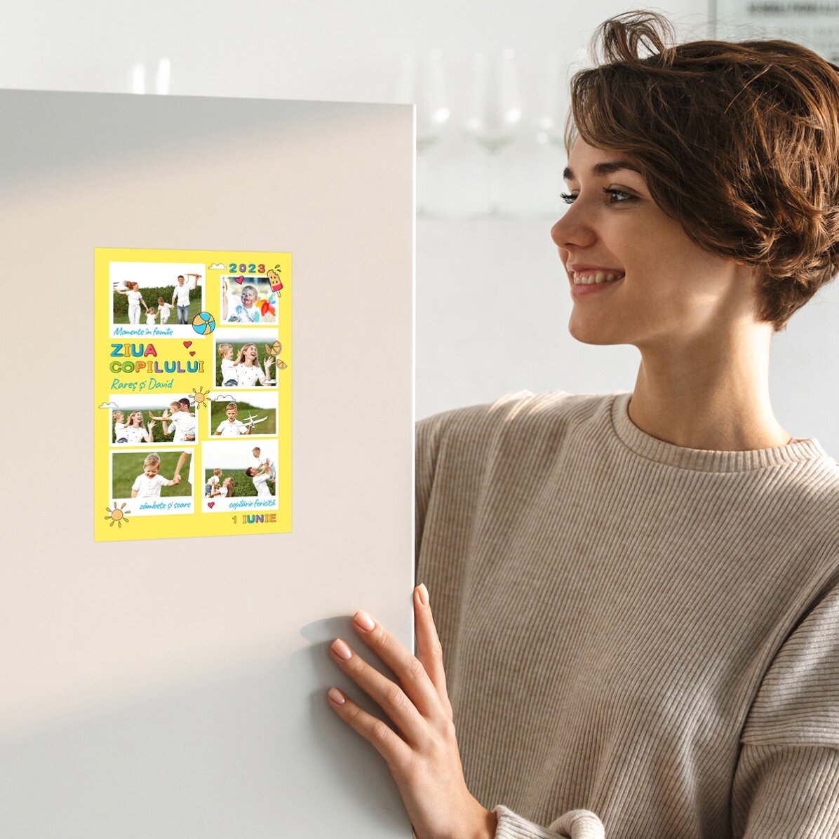 Tarjeta magnética personalizada con 7 fotos y un mensaje - Día del Niño