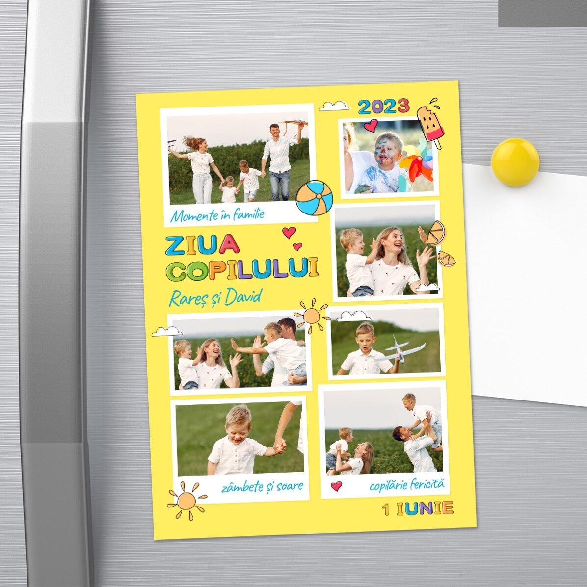 Tarjeta magnética personalizada con 7 fotos y un mensaje - Día del Niño