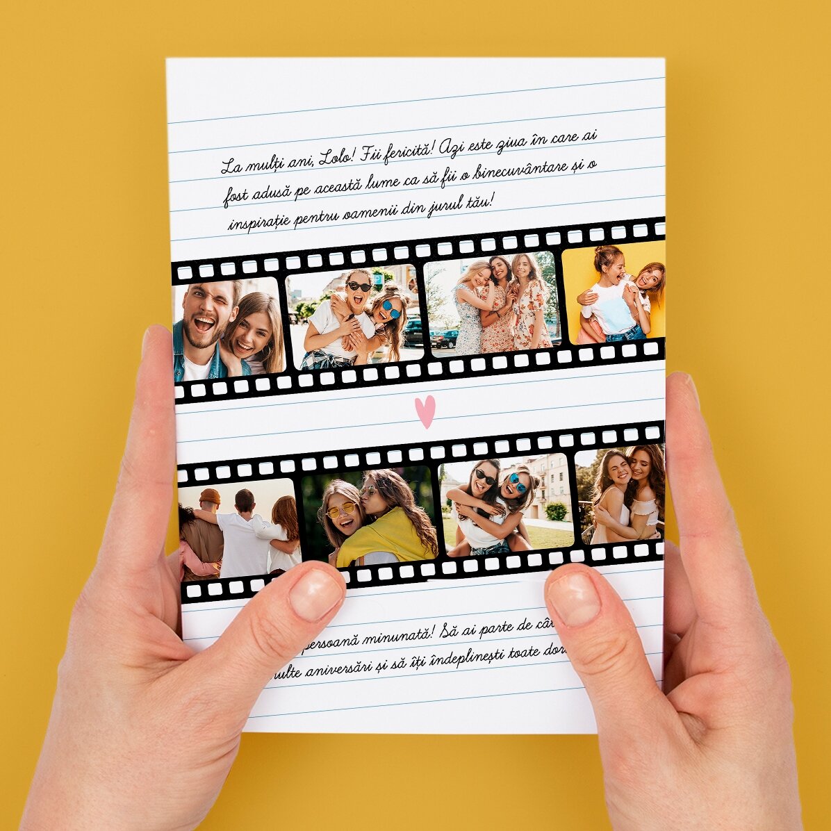 Tarjeta magnética personalizada con 8 fotos y texto - Fotos en película