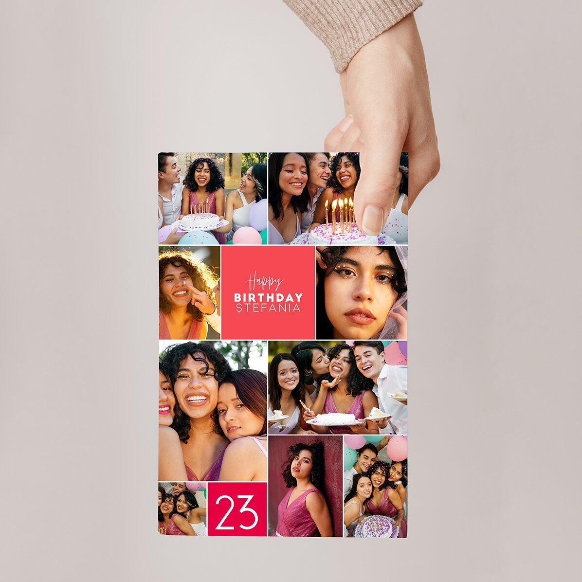 Tarjeta de felicitación magnética personalizada con 9 fotos y texto para un cumpleaños
