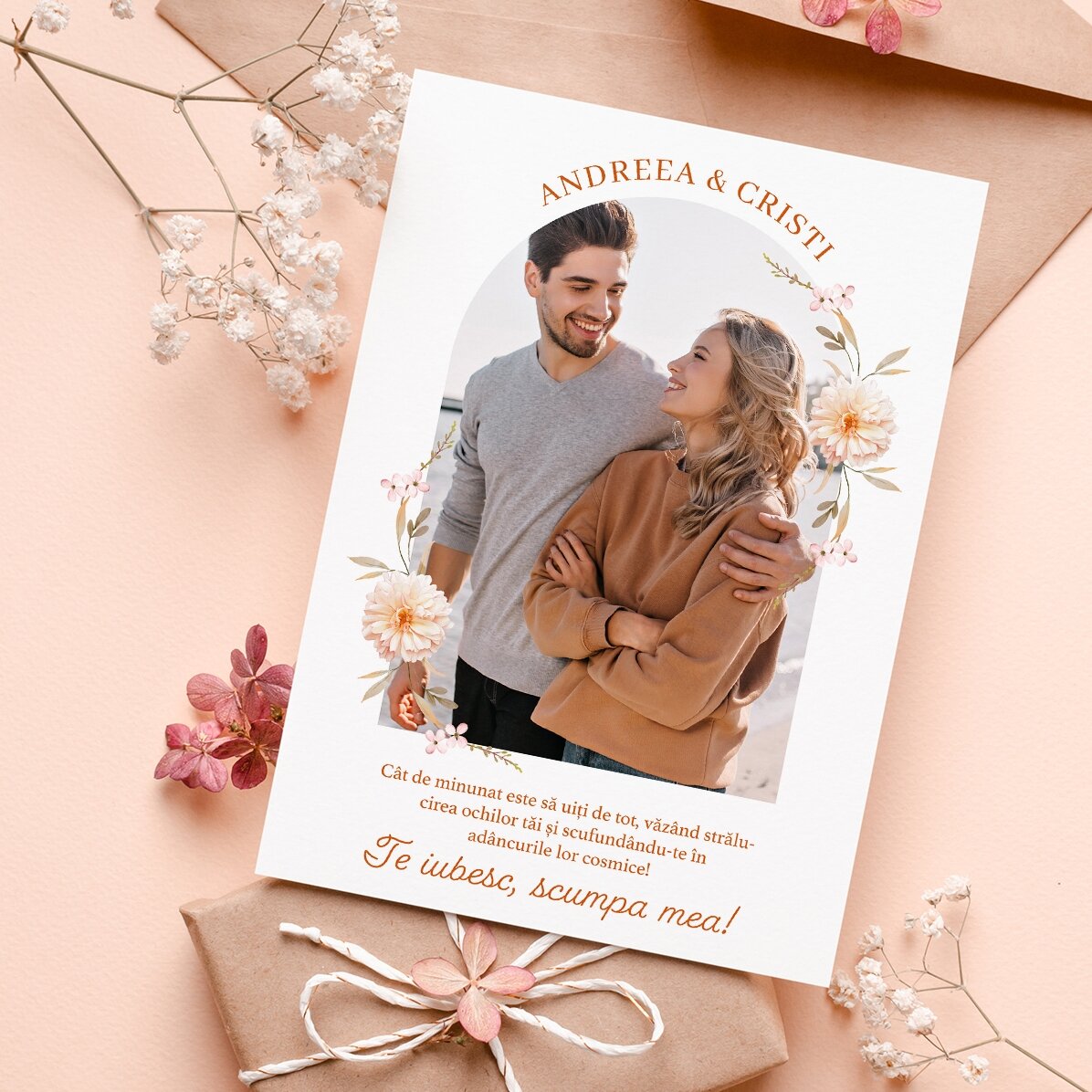Tarjeta magnética personalizada con una foto y un texto: mensaje para tu novio o novia