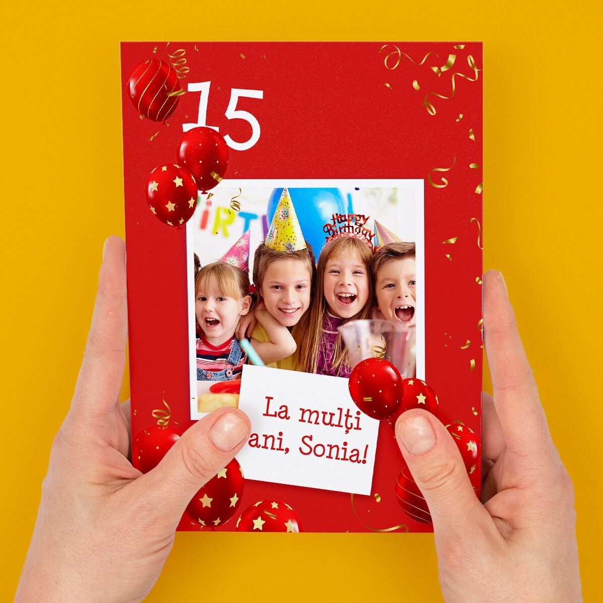 Tarjeta de felicitación magnética personalizada con una foto y un texto para un cumpleaños