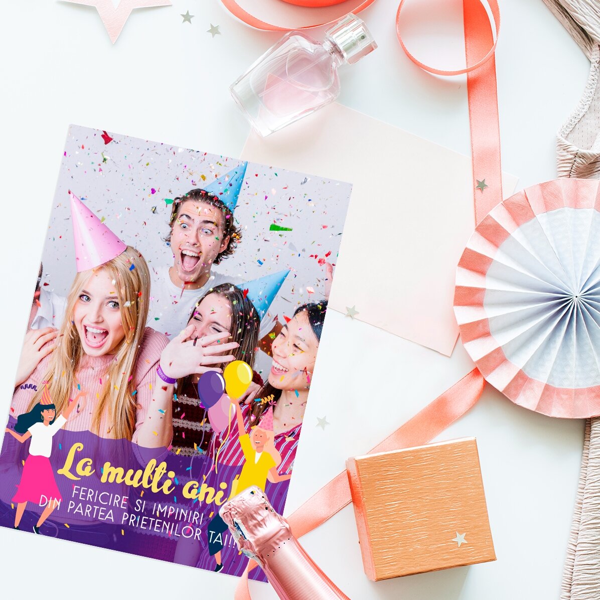 Tarjeta de felicitación personalizada con foto y texto: ¡Feliz cumpleaños!
