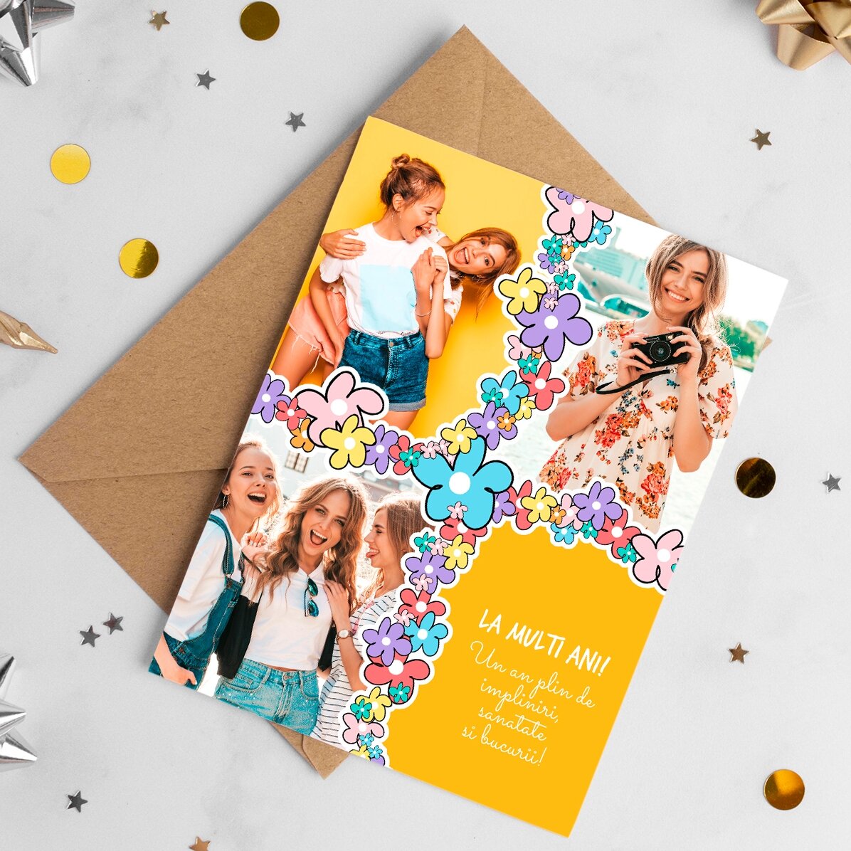 Tarjeta de felicitación personalizada con 3 fotos y texto