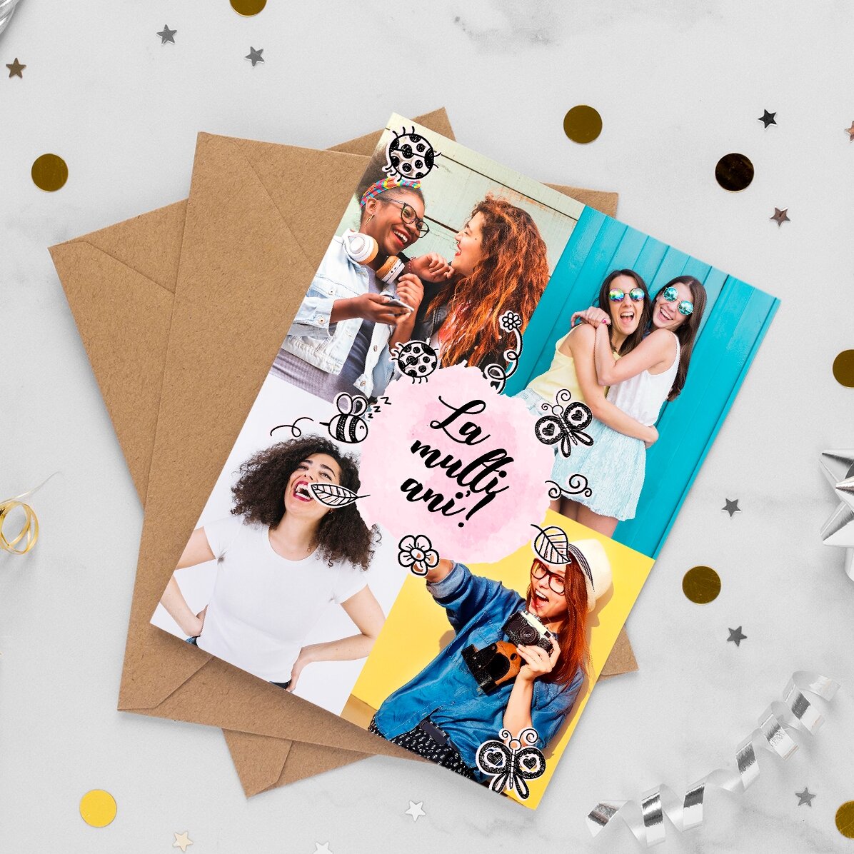Tarjeta de felicitación personalizada con 4 fotos