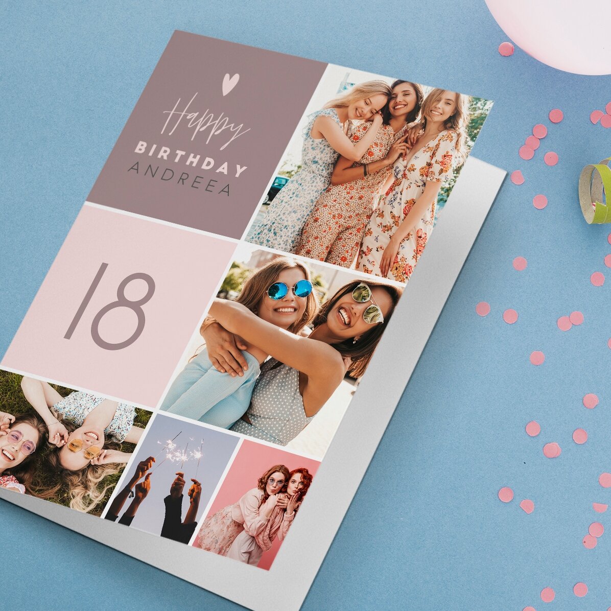 Tarjeta de felicitación personalizada con 5 fotos y texto - ¡Feliz cumpleaños!