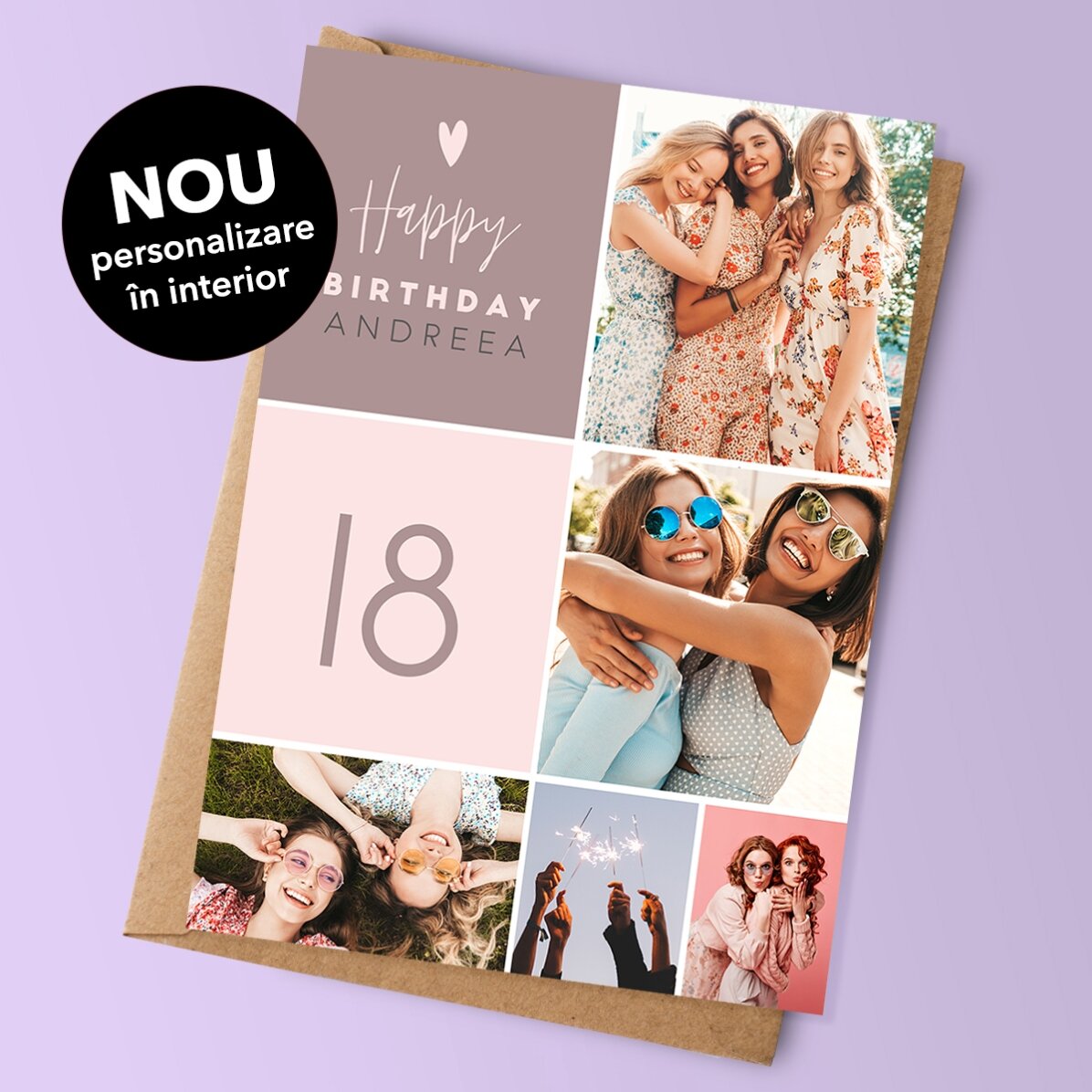Tarjeta de felicitación personalizada con 5 fotos y texto - ¡Feliz cumpleaños!