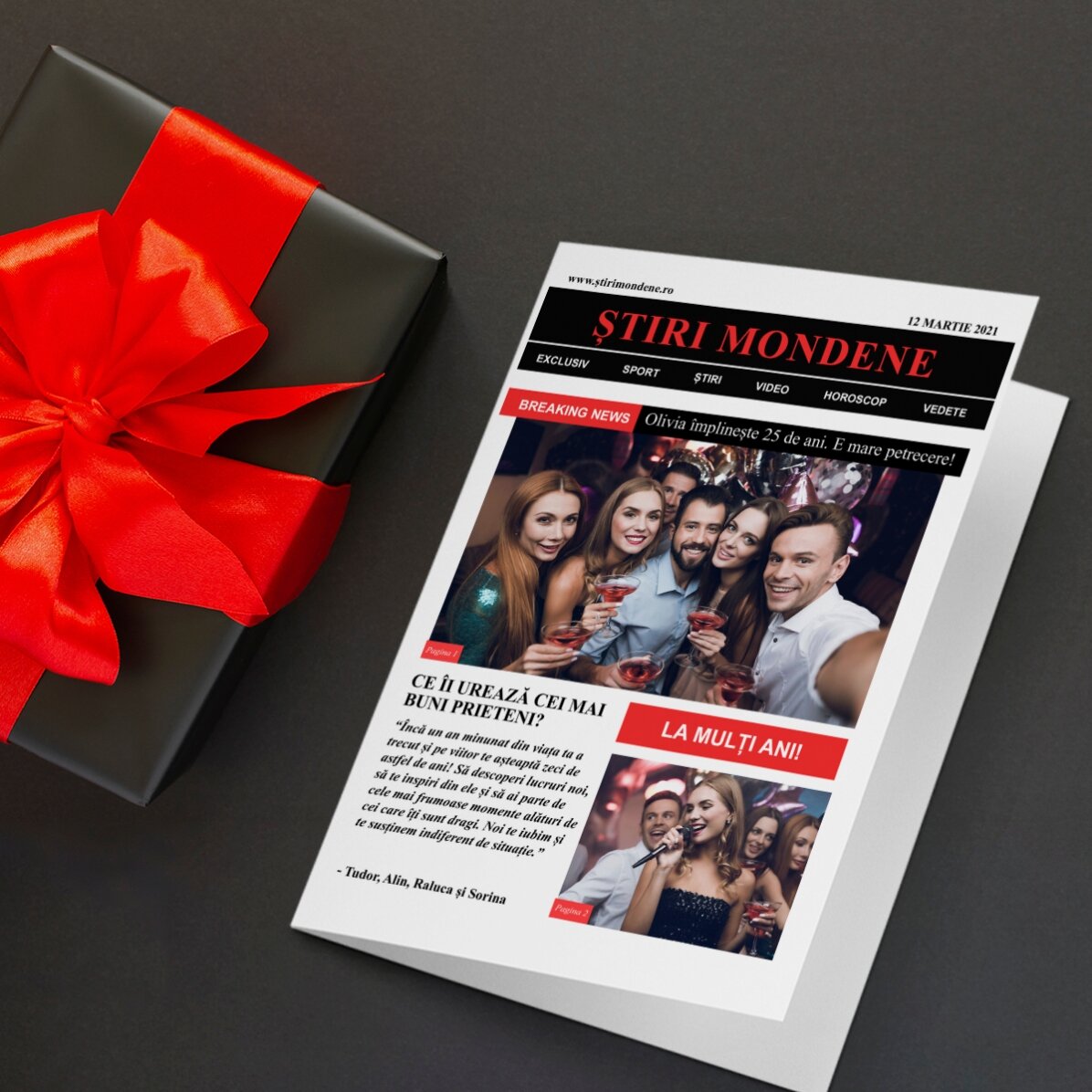 Tarjeta de felicitación personalizada con fotos y texto - Breaking News