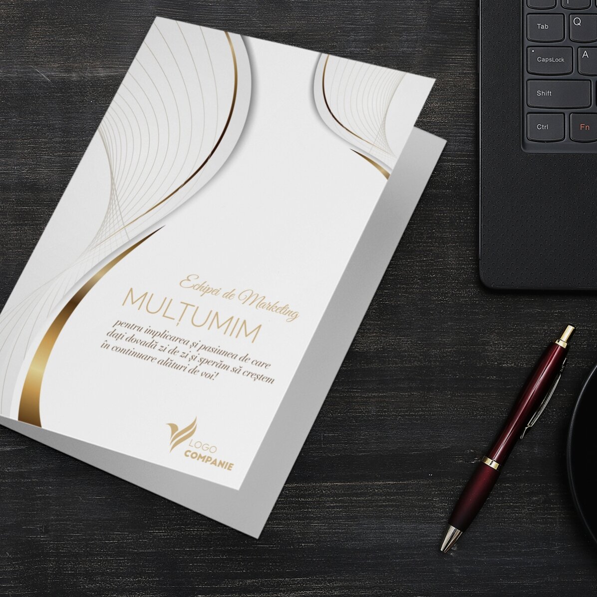 Tarjeta de felicitación personalizada con logotipo y mensaje - Blanca