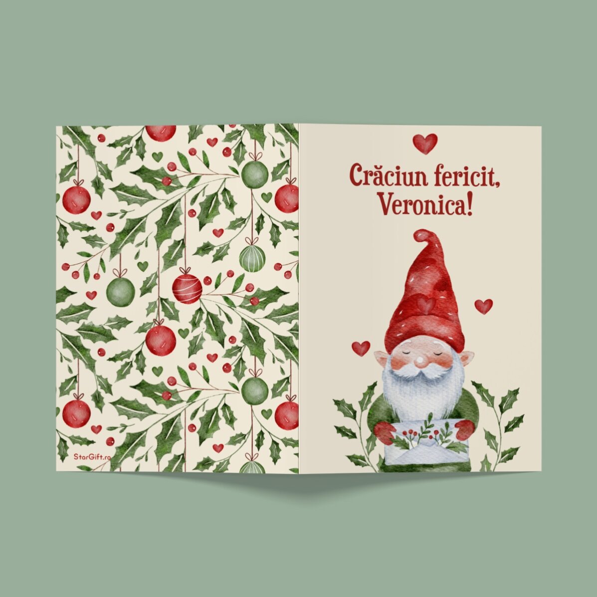 Tarjeta de felicitación personalizada con mensaje navideño - Gnomo