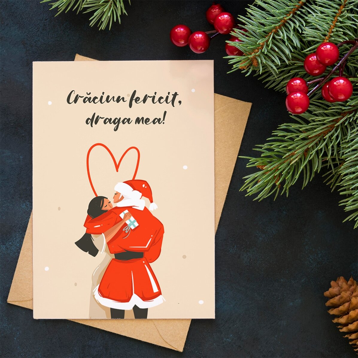 Tarjeta de felicitación personalizada con mensaje navideño para una pareja