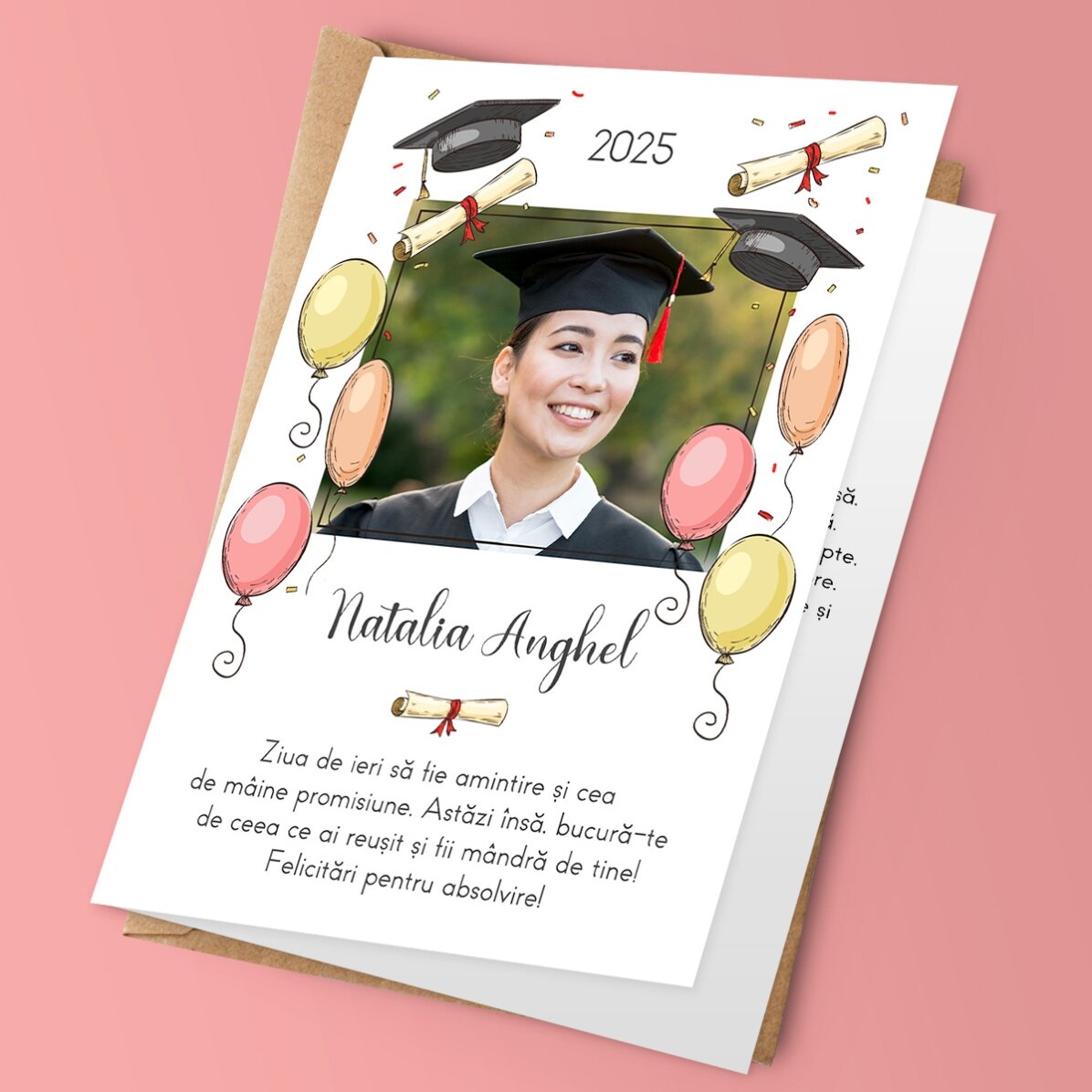Tarjeta de felicitación personalizada con una foto y un texto - Graduación