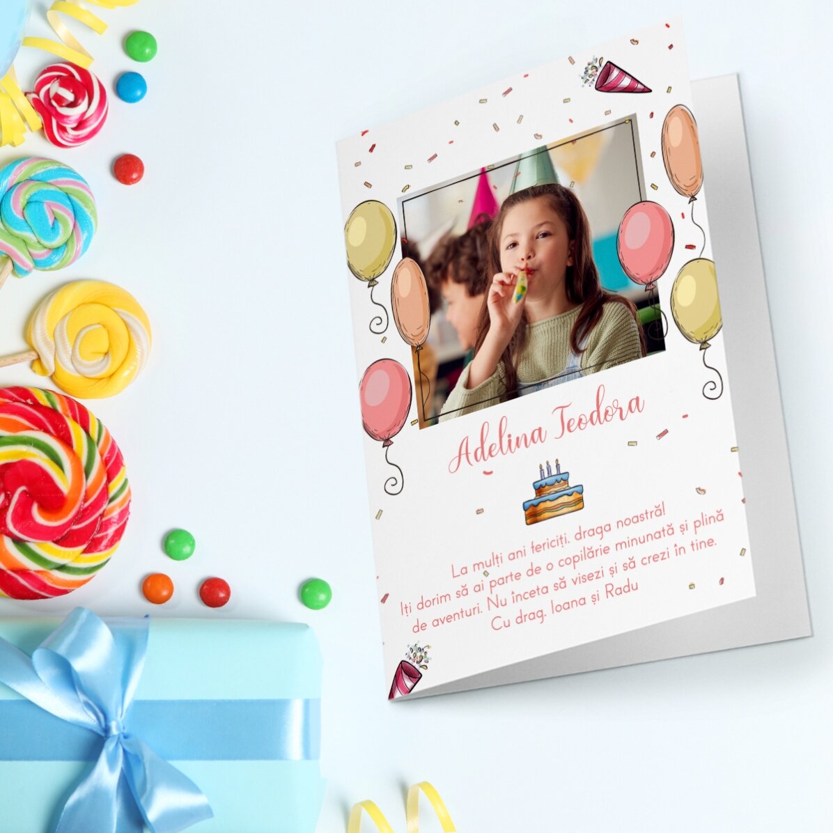 Tarjeta de felicitación personalizada con una foto y un texto - ¡Feliz cumpleaños!