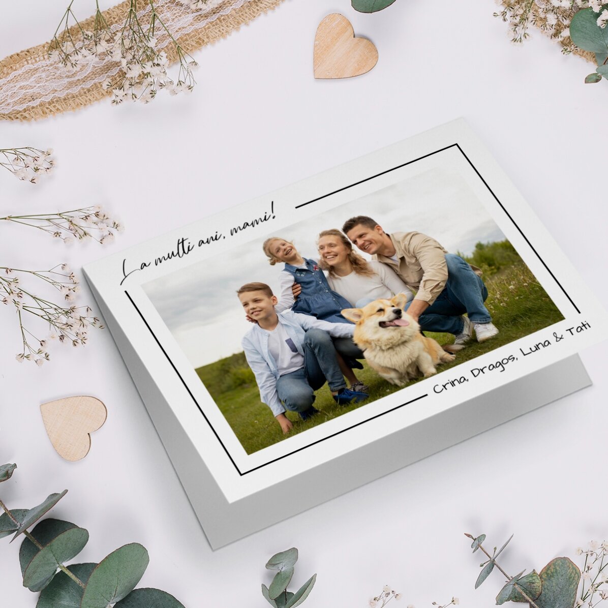 Tarjeta de felicitación personalizada con una foto en formato horizontal y texto