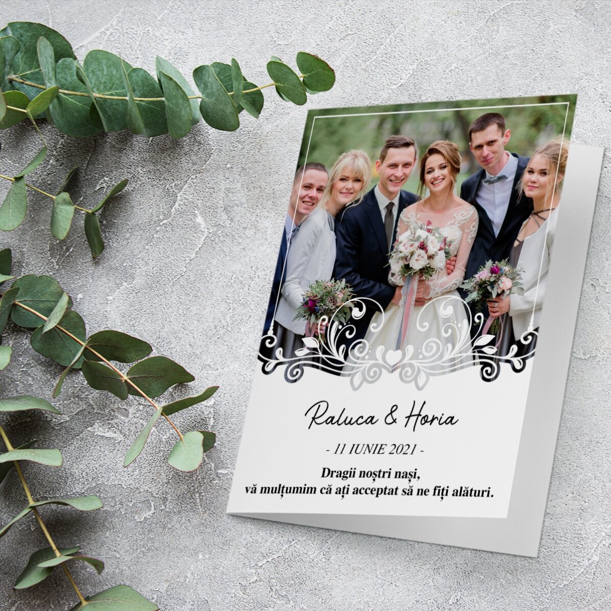 Tarjeta de felicitación personalizada con una foto y un texto - Boda