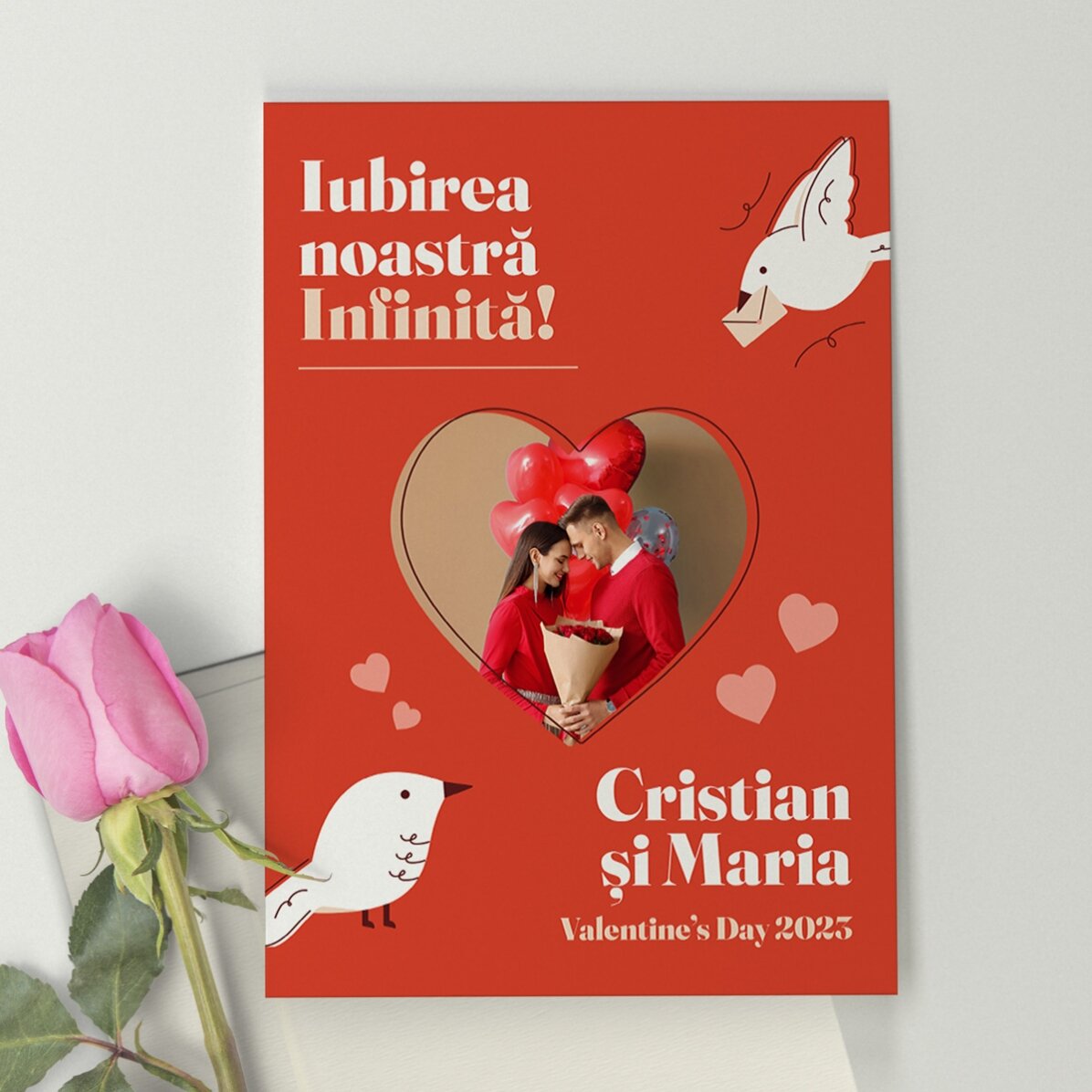 Tarjeta de felicitación personalizada con foto y mensaje - Nuestro amor infinito