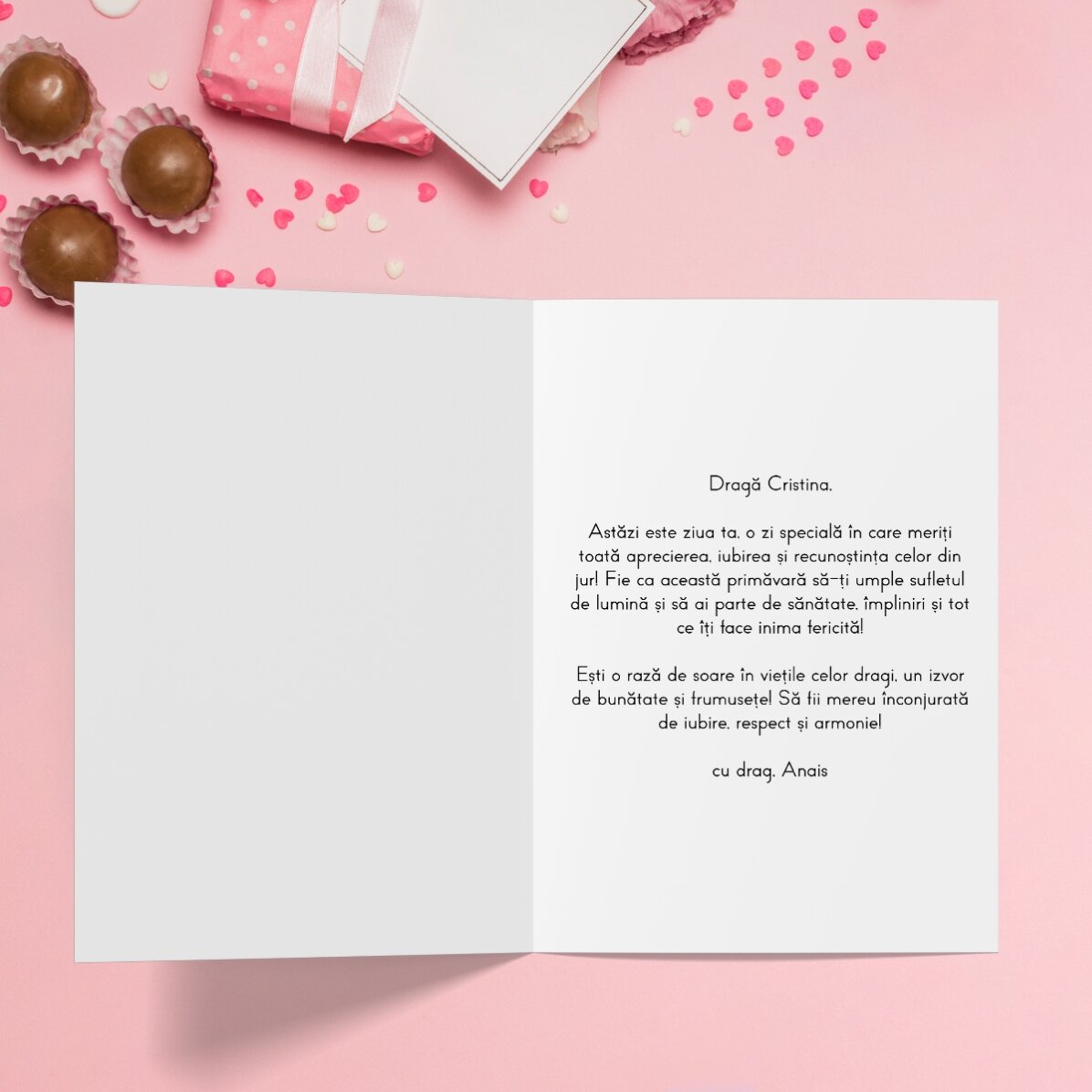 Tarjeta de felicitación personalizada con texto - 8 de marzo