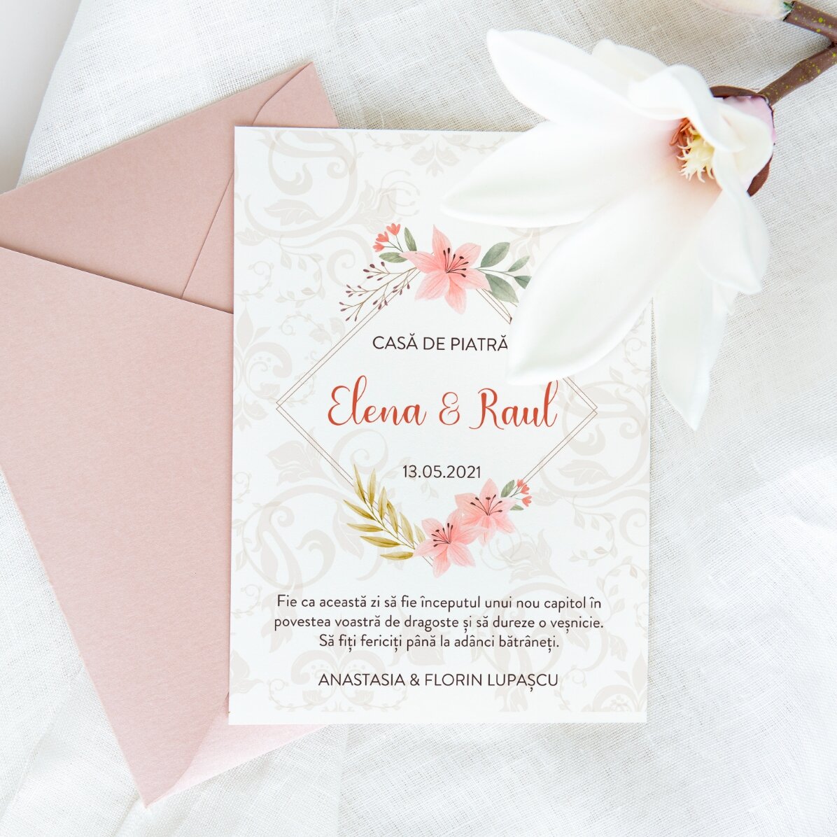 Tarjeta de felicitación personalizada con texto - Casa de piedra