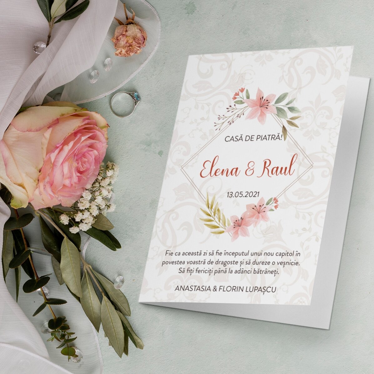 Tarjeta de felicitación personalizada con texto - Casa de piedra