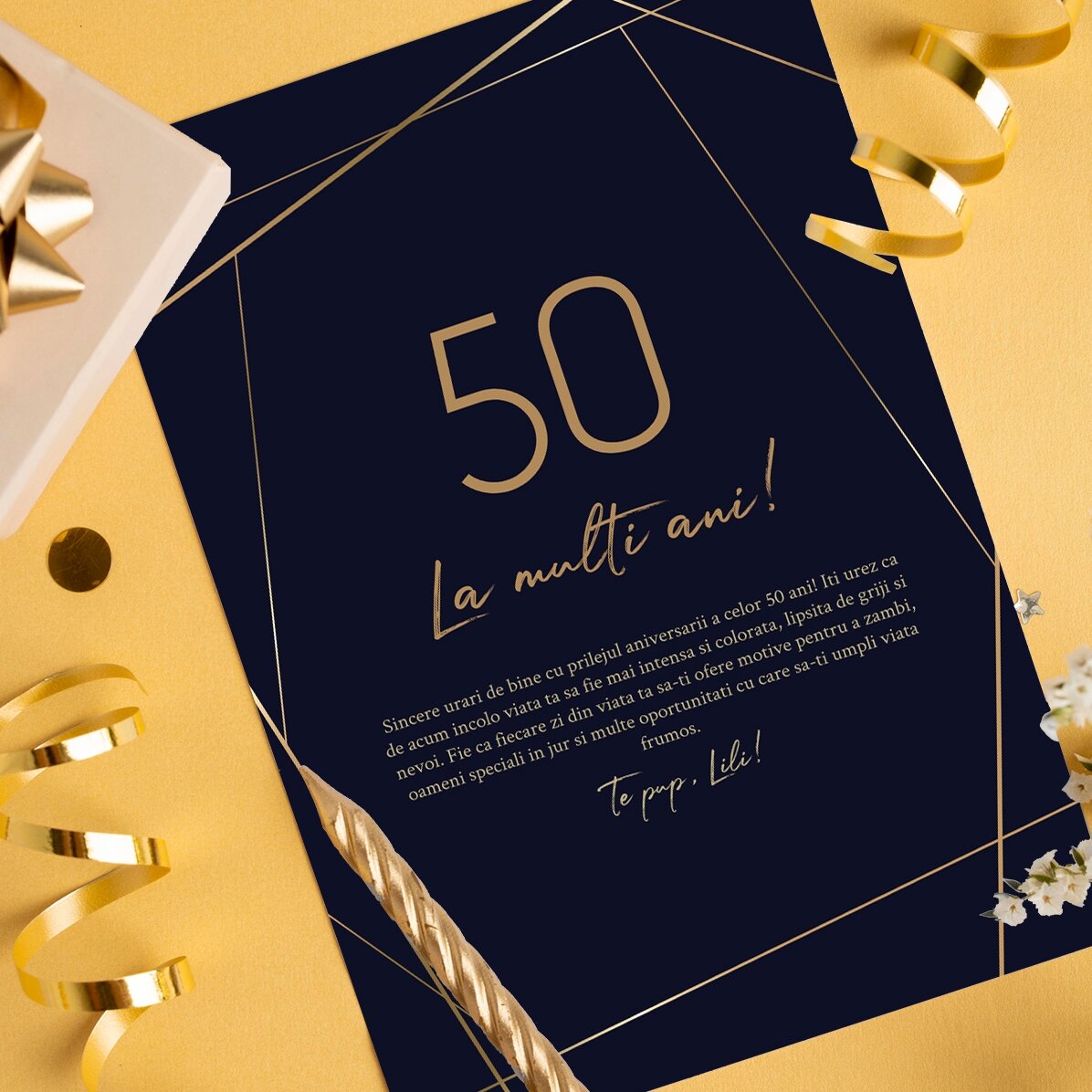 Tarjeta de felicitación personalizada con texto - Golden 50