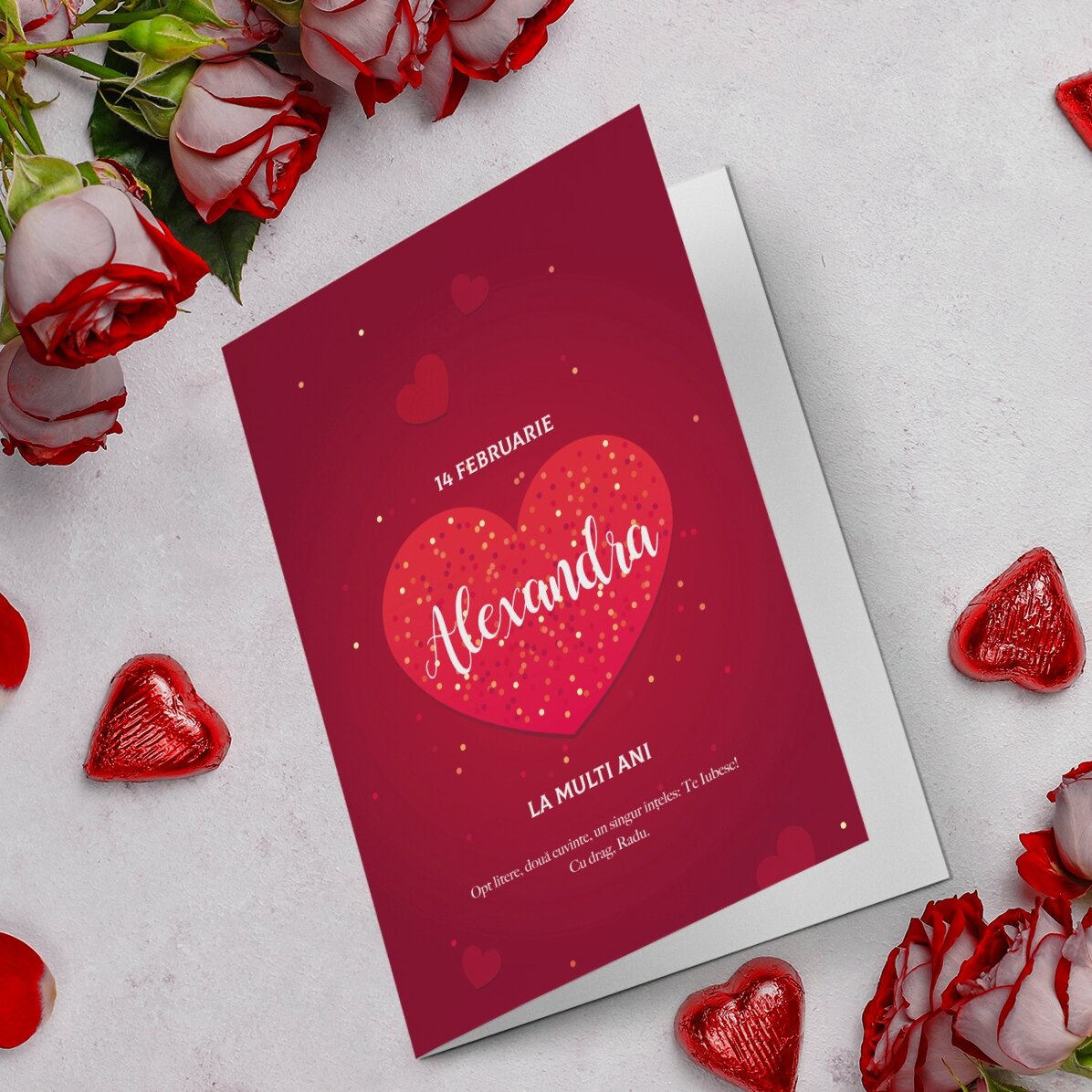Tarjeta de felicitación personalizada con texto - Corazoncitos