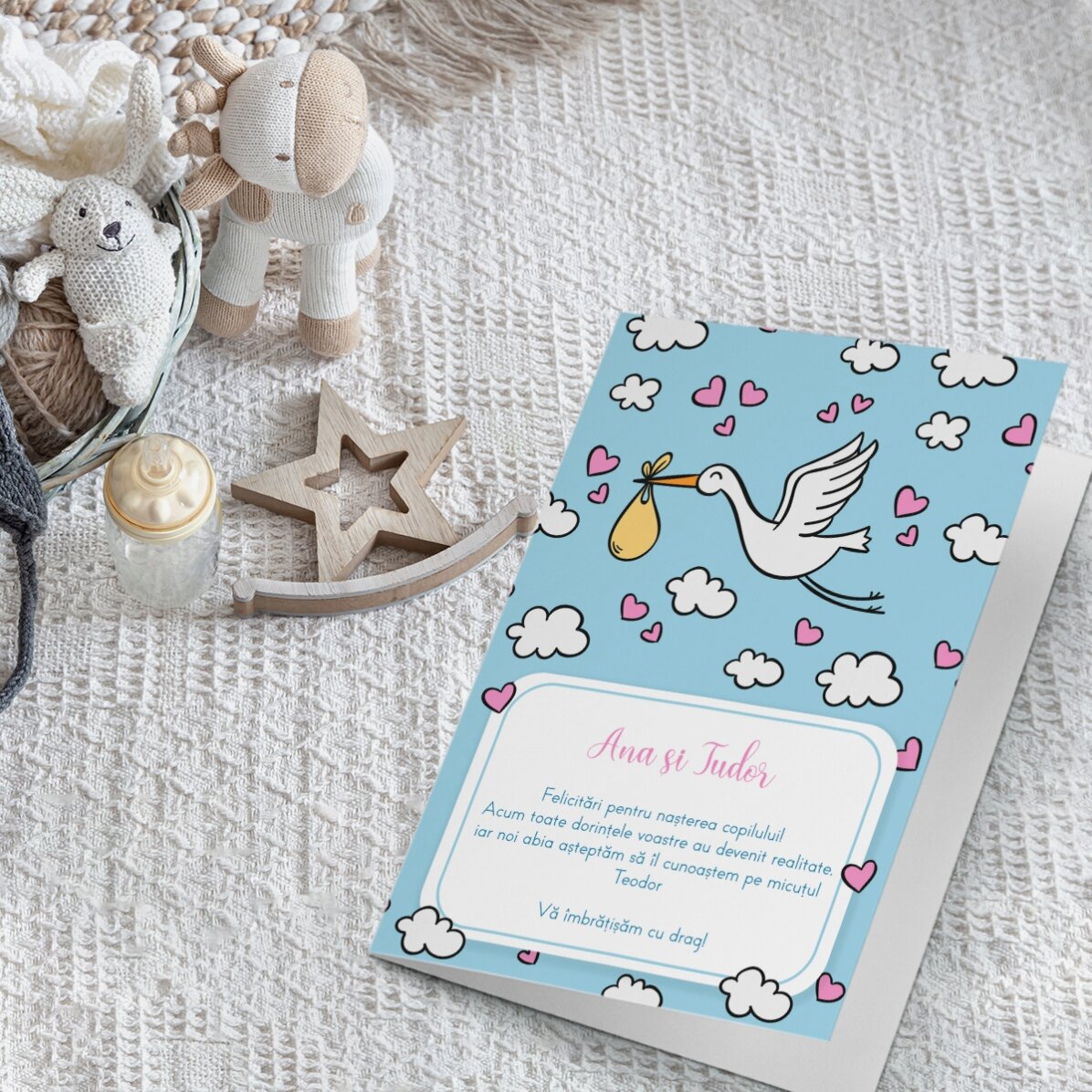 Tarjeta de felicitación personalizada con texto - New Baby