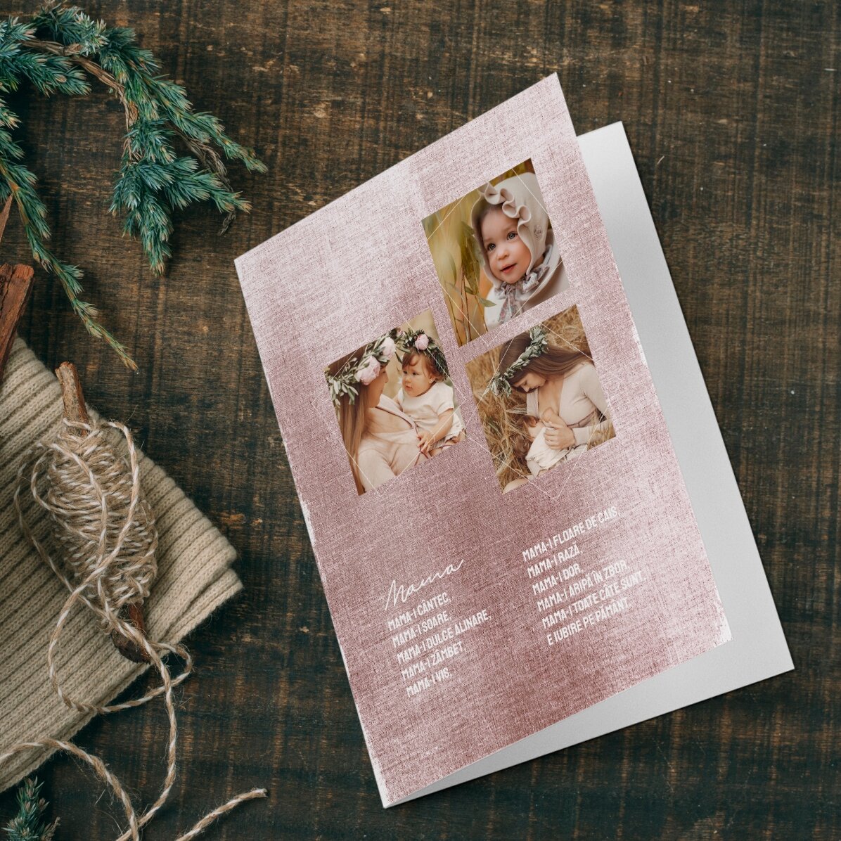 Tarjeta de felicitación personalizada con 3 fotos y texto - Ser tierno