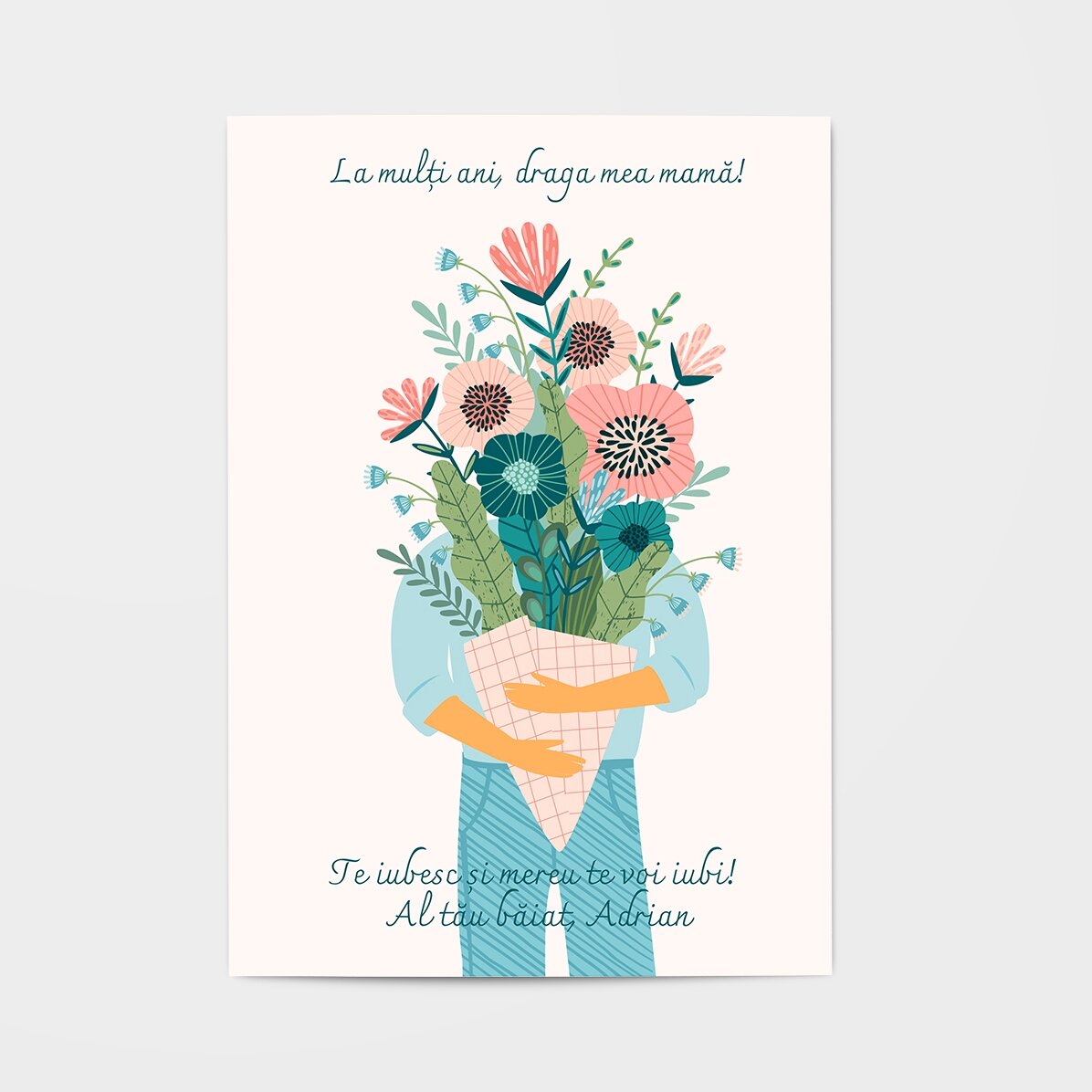 Tarjeta de felicitación personalizada con texto: ¡Un ramo de amor!