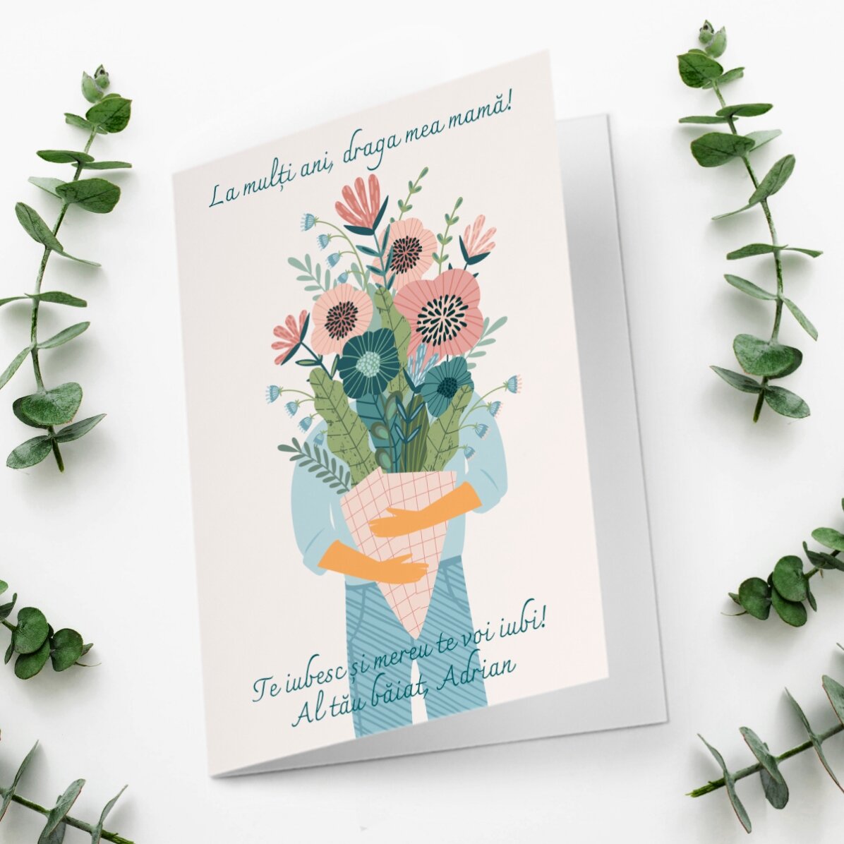 Tarjeta de felicitación personalizada con texto: ¡Un ramo de amor!