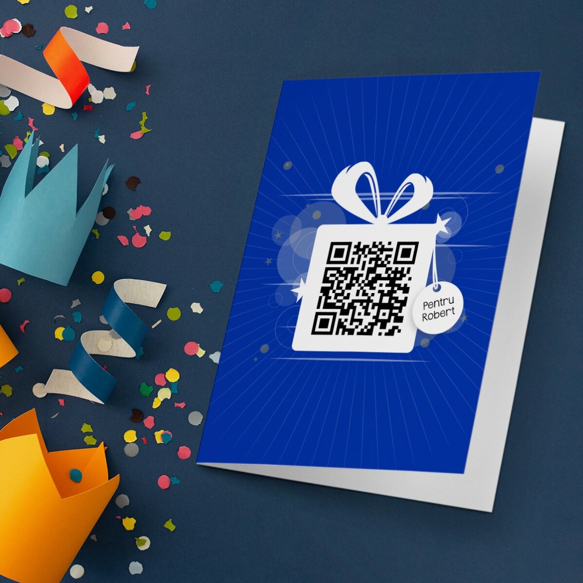 Tarjeta de felicitación personalizada con texto y código QR - Feliz cumpleaños