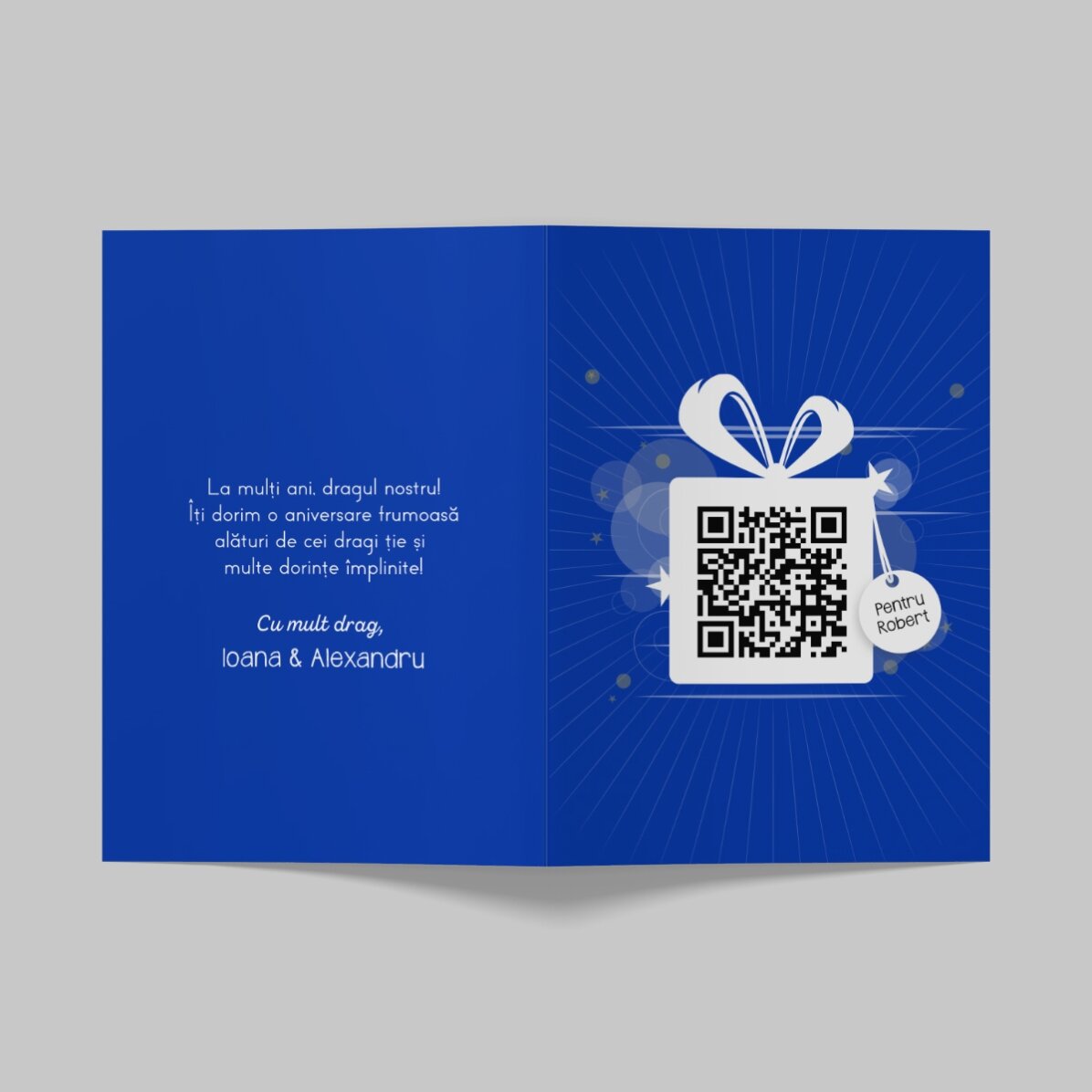 Tarjeta de felicitación personalizada con texto y código QR - Feliz cumpleaños
