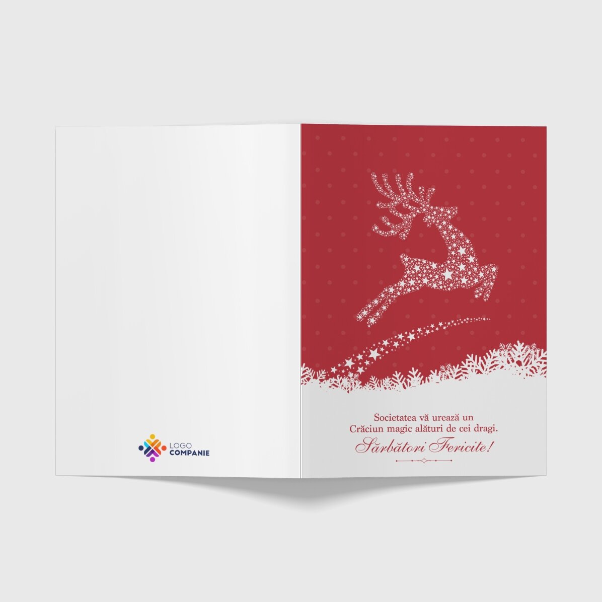 Tarjeta de felicitación personalizada, anverso y reverso, con texto y logotipo - La magia de la Navi