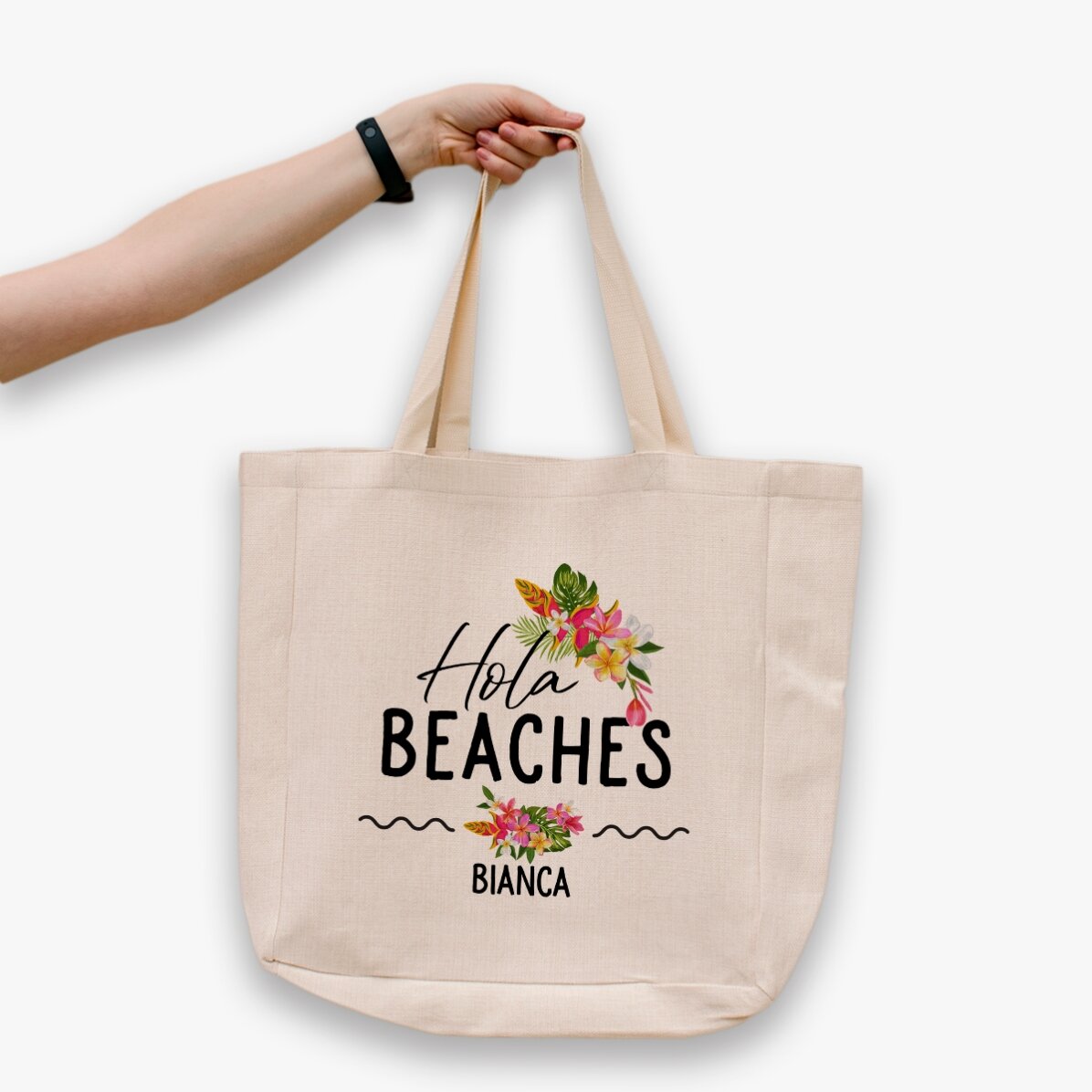 Bolso de playa personalizado con texto - Hola Beaches