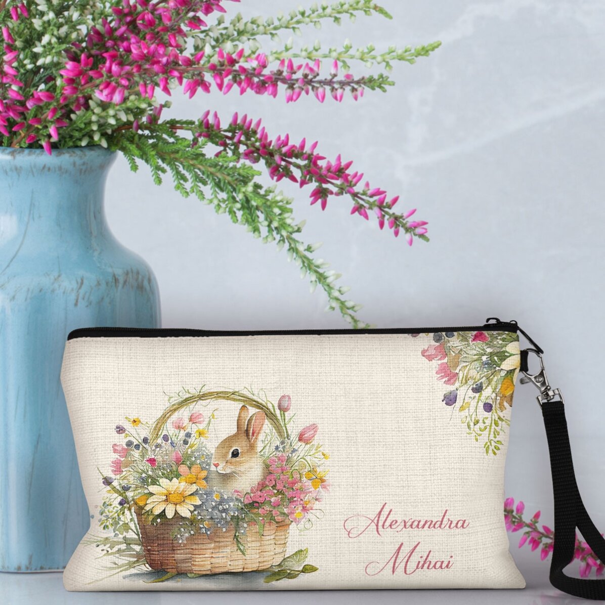 Bolsita para accesorios personalizada con nombre - Conejito
