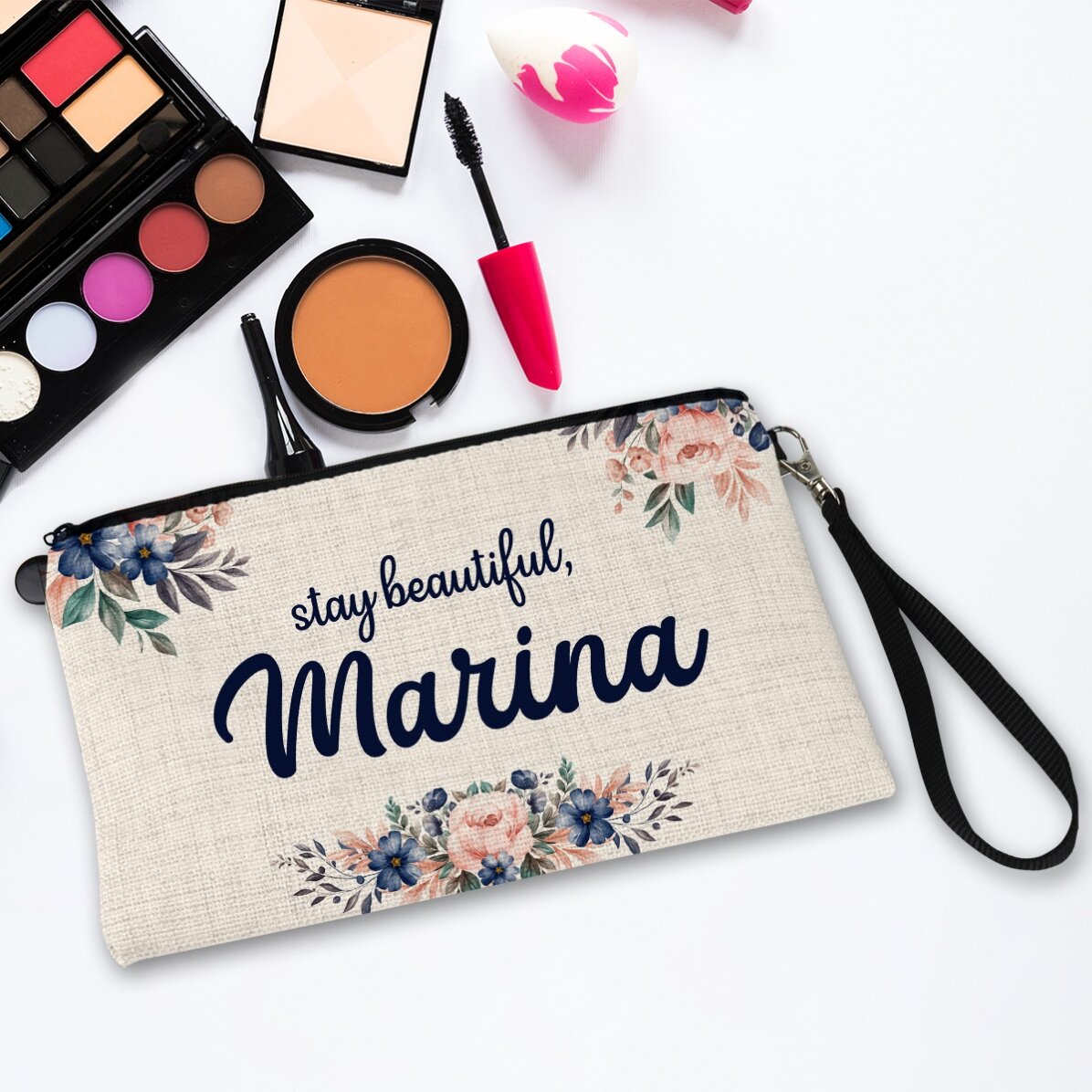 Bolsita para accesorios personalizada con texto - Floral