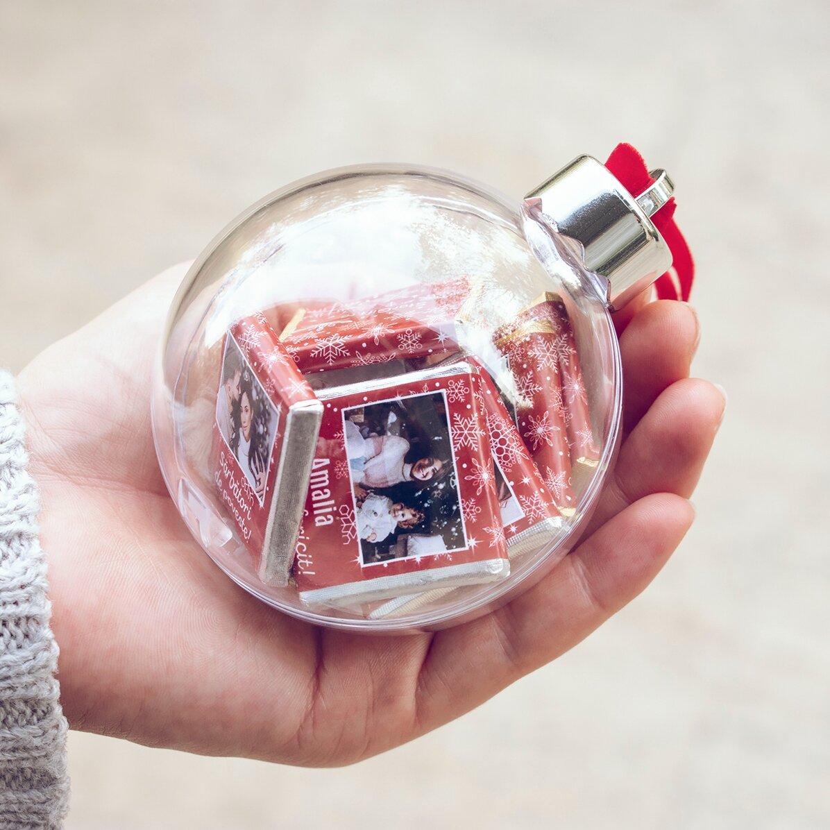 Globe with 10 mini chocolates personalised with photos and text