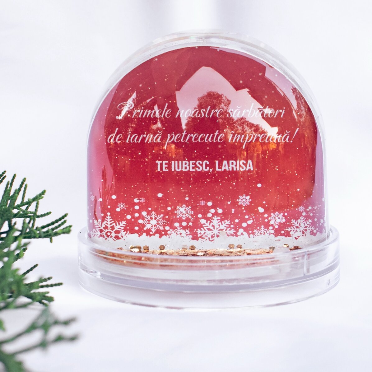 Bola de Navidad de escritorio personalizada con foto y mensaje navideño
