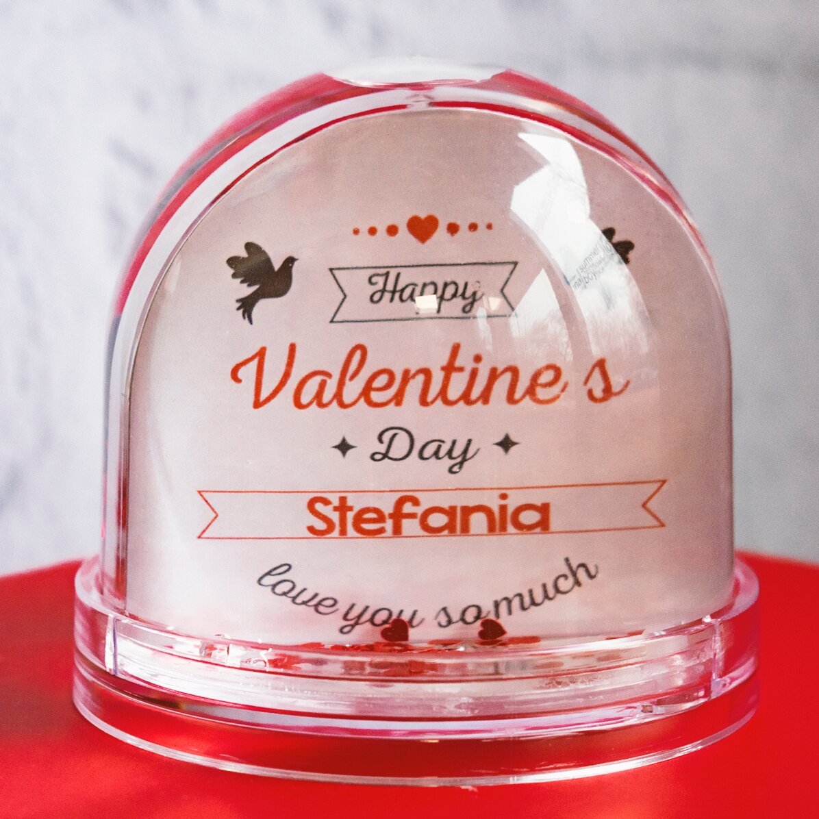Globo de escritorio personalizado con foto y texto: «Te quiero muchísimo»