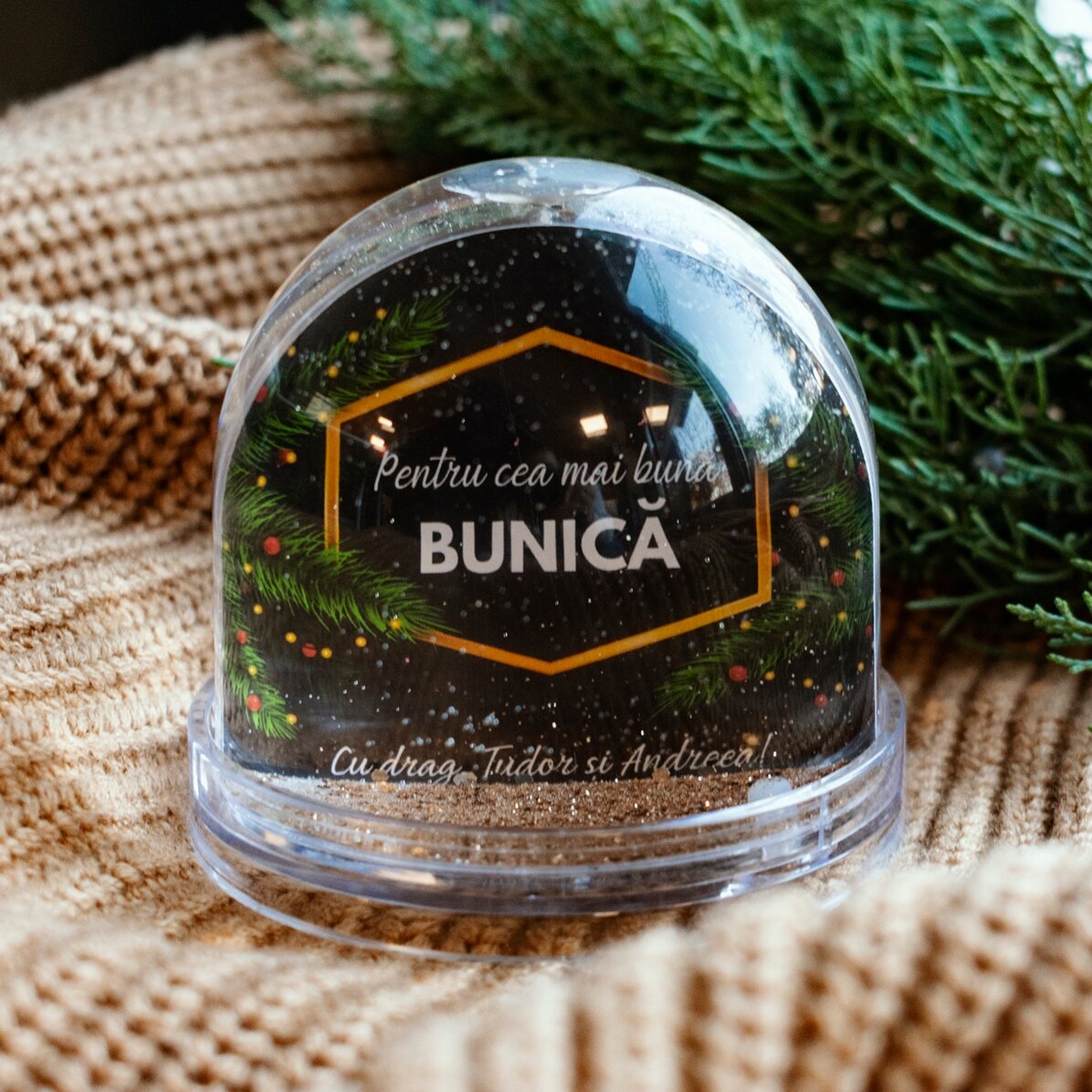 Bola de Navidad de escritorio personalizada con foto y texto - La magia de la Navidad