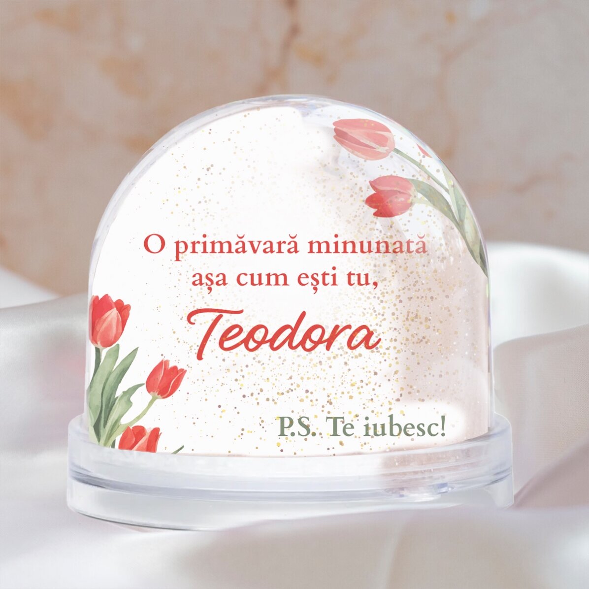 Globo de escritorio personalizado con foto y texto: «Una primavera maravillosa, como tú»